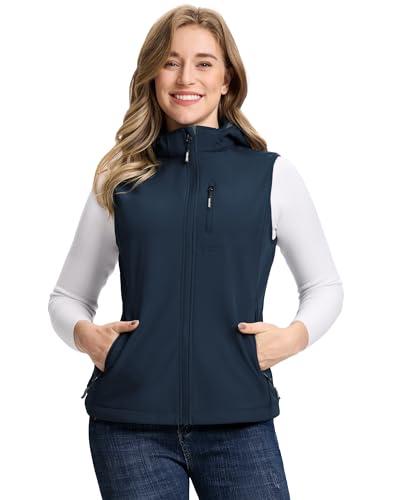 Chaleco con capucha para mujer con forro polar térmico y cortavientos 2