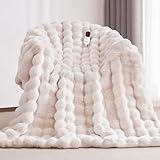 Anysay Heated Blanket Throw with 1/2/4/6/8 Hours Auto-Off 10 Heat Level, 50'' * 60'' Cozy Faux Rabbit Fur Bubble Electric Blanket with Overheat Protection(White)
