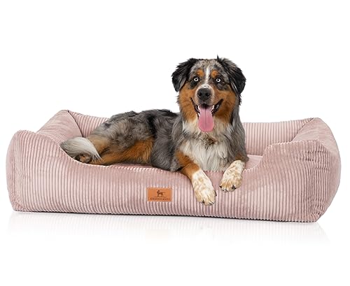 Knuffelwuff Lit pour Chien en Velours côtelé avec Personnage tissé à la Main Olivia XXL, 120 x 85 cm, Rose, Housse Amovible, Lavable, pour Chiens de...