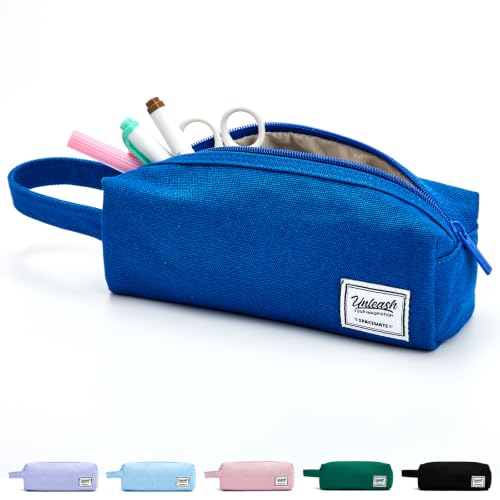 Image of SPACEMATE Pencil Case Pouch Box Bag School Supplies Girls Boys Kids, Cute Preppy Stuff Large Big Capacity Aesthetic Canvas Pen Organizer, Back to College Stationary, Blue, Simple Style, 1200ml