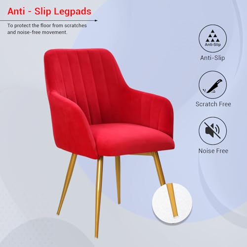 Image of Taboo Velvet Dining Chair Set of 2 | Upholstered Accent Arm Chairs | Soft Cushioned Seat with Backrest | Modern Velvet Fabric Chairs with Metal Legs | Living Room, Bedroom, Cafe & Restaurant | Red