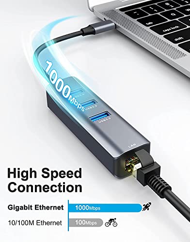Image of Tobo USB C to Ethernet Adapter, 4-in-1 RJ45 to USB-C /Thunderbolt 3 to Gigabit Ethernet LAN Network Adapter -TD-232TC.