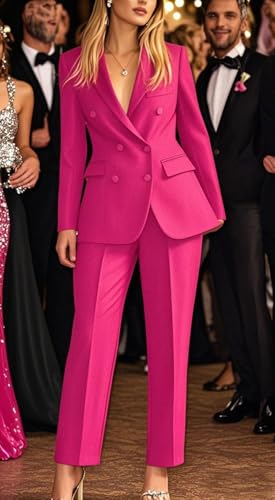 Double Breasted Office Lady Suit 2 PC Slim Fit Business Outfit for Work Professional Peak Lapel Prom Suit2