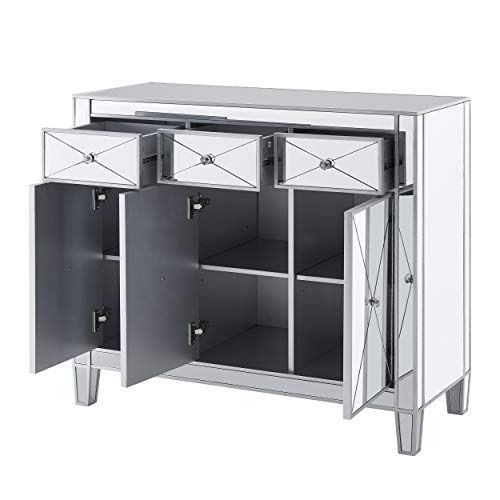 Sei Furniture Mirage Cabinet, Mirrored With Matte Silver Trim. #TOP1