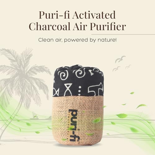 Image of Puri-Fi Breathe Pure | Charcoal Air Purifier (Black Doodle) - Non-Electric, Reusable Odor & Moisture Absorber with Coconut Shell Charcoal for Home, Car, Closet & Office. 250g, Pack of 2