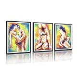 Sexy Framed Wall Decor for Bedroom Abstract Nudes Wall Art Sexy Nude Woman Man Poster Couple Painting Print on Canvas Erotic Artwork for Bar Hotel Apartment Ready to Hang 12x16inchx3Pcs BLACK
