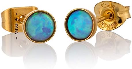 Opal Stud Earrings Gold Filled 4mm Light Blue Opal Tiny Posts For Women