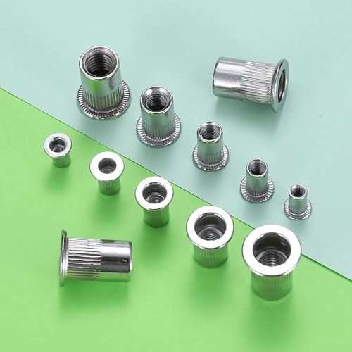 165 Stk Nietmuttern Set, M3 M4 M5 M6 M8 Gewindenieten, Blindnietmuttern, Flachkopf Gewindehülsen, Edelstahl Einschraubmutter Sortiment Set, Einnietmuttern mit Gewinde