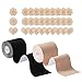 HSAJS 2 Rouleau de Poitrine et 1 Paires de de Cache-tétons,Boob Tapeet,Soutien Gorge adhesif Breast Lift Tape pour A-E Cup,Ruban de Levage de Poitrine Respirant Bricolage (Noir + Kaki)