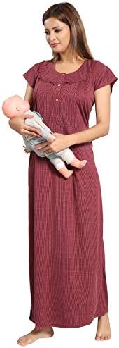 Fabme Women's Polycotton Nursing Nightgown - Concealed Zip, Long, Textured Nighty for Maternity, Feeding - Pack of 2