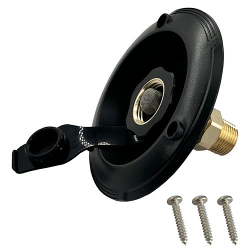 Image of RV City Water Inlet with Check Valve 3 /4'' NH Female to 1 /2'' NPT Male Thread RV Water Connection Fittings Replacement for Dust Plug RV Camper (Black)