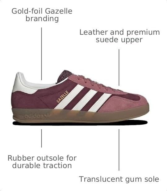Image of adidas Originals Gazelle Indoor Mens Sneaker (Maroon Crimson White, 10.5)