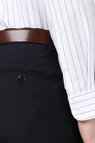 Image of Peter England Men's Slim Fit Full Sleeve Striped Formal Shirt | Cotton Rich | Wonder Fabric | Pin Point Oxford