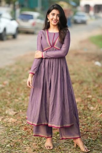 Image of GoSriKi Women's Rayon Viscose Solid A-Line Kurta with Palazzo