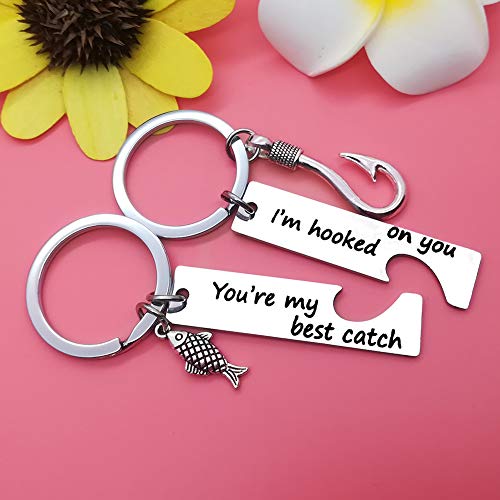 Couple Keychain Gift I'm Hooked On You You're My Best Catch Keychain His And Hers Jewelry Keychain Set Gift For Dad Couples Boyfriend Girlfriend Christmas Gift Valentine's Gift Anniversary Keychain Gift #TOP1
