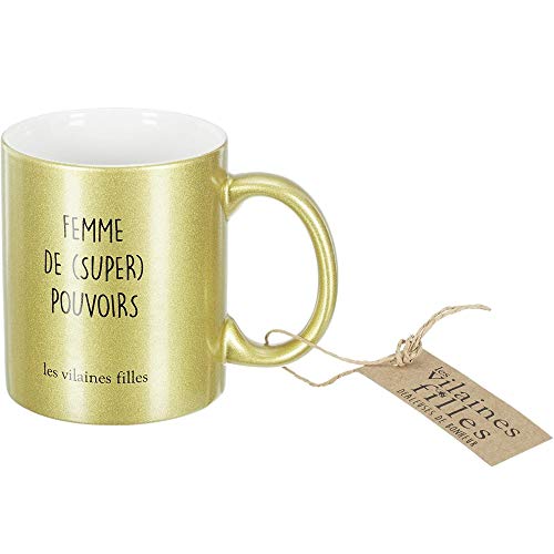 Les Vilaines Niñas 40-VF-063 - Taza de cerámica (12 x 9,5 cm), diseño de mujer de superpoderes, color dorado
