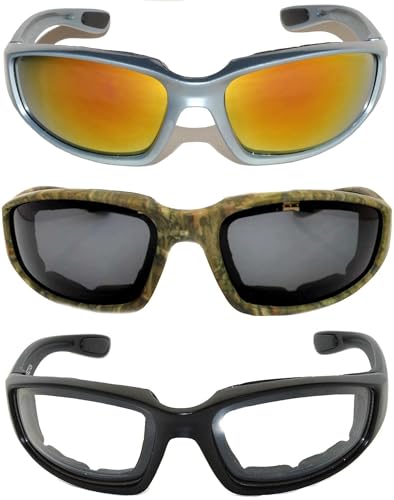 Image of OWL Motorcycle Riding Sport Sunglasses Assorted Color Multipacks, Unisex Foam Padded Wind Blocking Glasses UV400 Protection