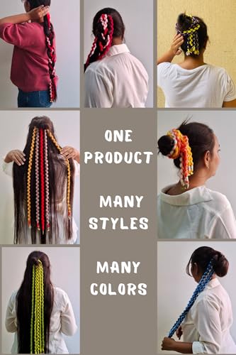 Image of Zippy Flora Boho Handmade Rang Wool Parandi Hair Accessory | Handmade Boho Braided Hairband for Women | Traditional Ethnic Look | Perfect for Navratri & Festive Looks |Full Length (Red,20-22 Inches)