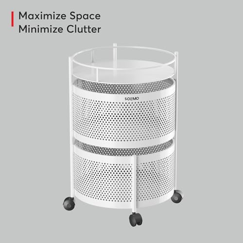 Image of Amazon Brand - Solimo 360 Revolving Preassembled Portable 2 Layer Round Multipurpose Storage Kitchen Rack Carbon Steel Fruit Vegetable & Spice Trolley with Wheels for Kitchen Organizer(Matte, White)