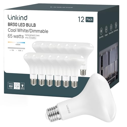 Image of Linkind 12-Pack BR30 LED Flood Light Bulbs Indoor, 10W=65W 850 Lumens 4000K | Dimmable LED Recessed Bulbs, E26 4000K Cool White, UL FCC Certified, Recessed Can Light Bulb for Bedroom Bathroom
