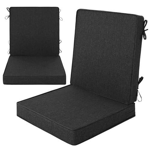 Image of Outdoor Chair Cushions, Water-Resistant & Fade-Resistant, Patio Furniture Lawn Dining Chair Seat Replacement with Mid Back, Ties Zipper, Removable Cover, 18 x 16.5 Inch, Set of 2, Black