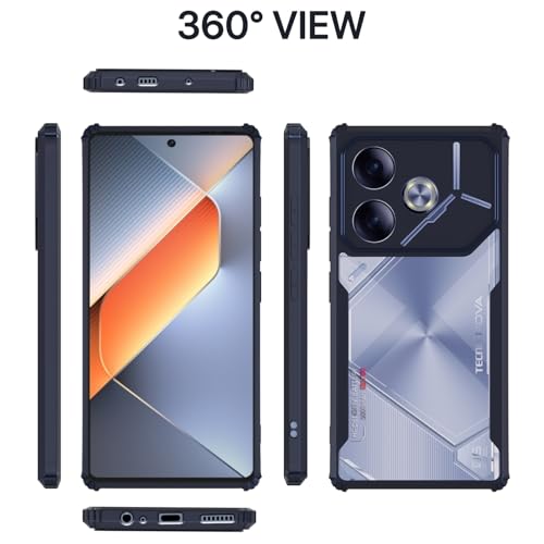 Image of Pikkme Crystal Clear Transparent Back | Ultra Hyrbid | Full Camera Protection | Raised Edge | Bumper Back Case for Tecno Pova 6 (Blue)