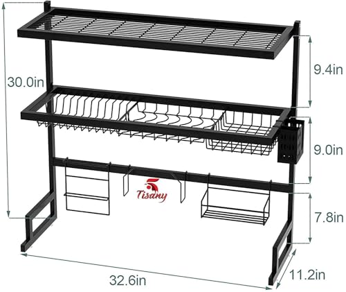 Image of 3 Tier Adjustable Height Kitchen Dish Rack over Sink for Double Sink, Black Dish Drying Rack MS Steel Display, Rust Proof