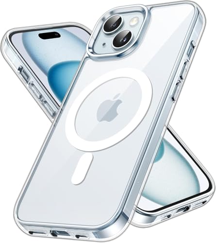 Image of Magnetic Silicone Case for iPhone 15 Plus Compatible with MagSafe, Shockproof Phone Bumper Cover, Anti-Scratch Clear Back (Clear)