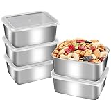 GIUOIDUO 5 Recipientes de Acero Inoxidable para Conservar Alimentos Frescos Con Tapa, para Refrigerador, para Guardar...
