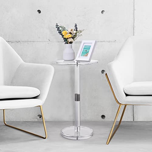 Hmyhum Acrylic Drink Table For Small Spaces, Martini Table For Living Room, Drink Side Table/End Table, Round, Clear, 11.8" L X 11.8" W X 21.3" H #TOP6