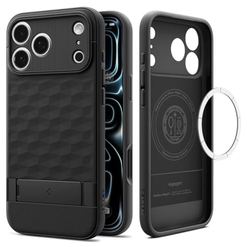 Spigen for iPhone 17 Pro Case, Parallax S MagFit [TPU Covered Camera Control] [Kickstand] [Compatible with MagSafe] - Matte Black
