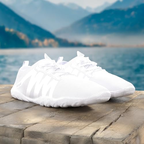 Racqua Womens Swim Water Shoes Quick Dry Barefoot Aqua Shoes Lightweight Beach Surf Diving Kayak Yoga Outdoor Sports White 8 W/7 M