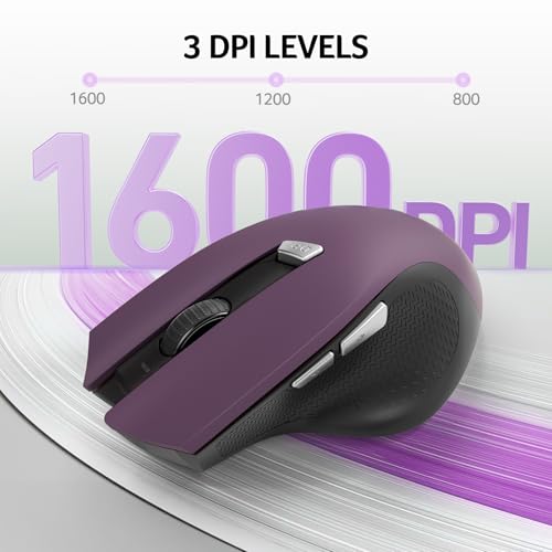 Image of Acer Wireless Mouse for Laptop, 2.4GHz Computer Mouse 3 Adjustable DPI Office Cordless USB Mice with USBA Receiver, 6 Buttons, 1600 DPI, Medium to Large Sized Hands (Purple)