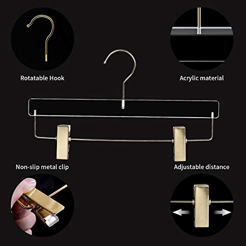Acrylic Hangers Clear And Gold Hangers With Gold Hooks Heavy Duty Premium Quality Clear Acrylic Clothes Hangers Pants Hangers With Clips 10 Pcs #TOP5