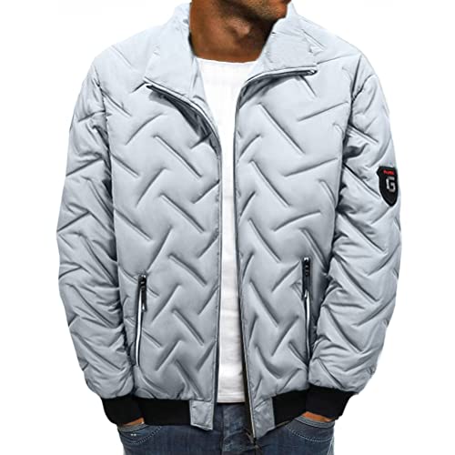 ORANDESIGNE Hommes Bombardier D'hiver Vestes De Baseball Chaude Veste Coupe Vent Manteaux Avec Poches De Fermeture Éclair Doudoune Blouson Hiver Veste Matelassée Zipper Slim Fit C Gris 3XL