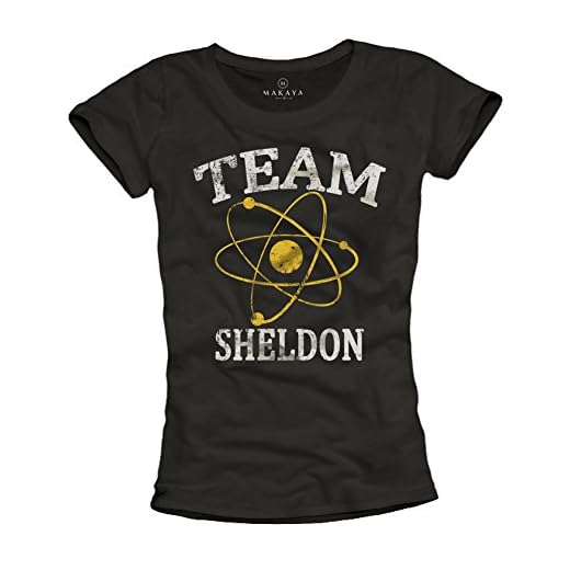 Team Sheldon - Camiseta Negra para Mujer - Funny Basica Manga Corta Theory L