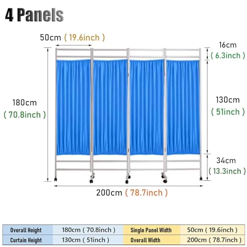 Paravent médical roulant à 4 panneaux pliable de 1,83 m de haut - 3