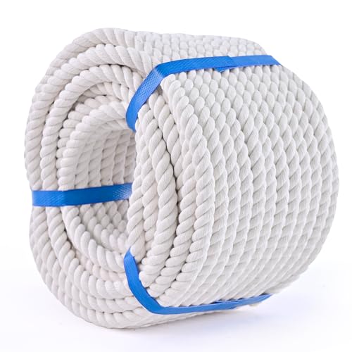 White Cotton Rope 1/2in 50ft Natural Twisted Available as Used for Tug of War Navigation Fitness and Making Handicrafts etc