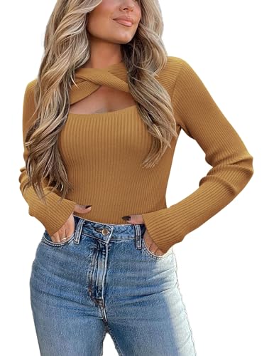 Zeagoo Sweaters for Women 2025 Knit Trendy Long Sleeve Lightweight Slim Fit Pullover Cutout Tops S-XXL