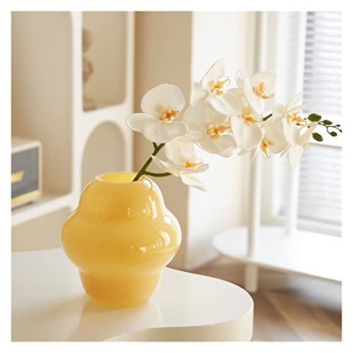 Decor Medieval Fenton Glass Vases French Creamy Jade Living Room Aquaculture Flower Arrangement Living Room Decoration Advanced Craft Bouquet(Small)