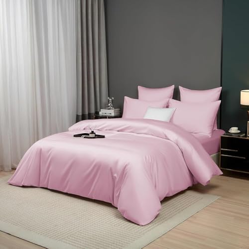 Luofanfei Mako Satin Baumwolle Bettwäsche 135x200 Rosa Kühlend Glatt Muster Atmungsaktiv Bettwäsche Set Weich und Bügelfrei Uni Bettbezug Einzelbett und Kissenbezug 80x80 cm