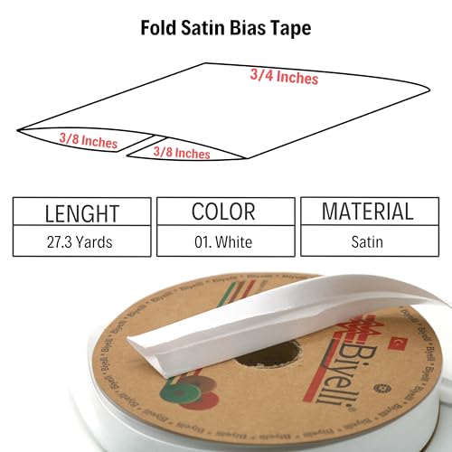 Image of Fold Satin Bias Tape - 99+ Colors - 3 /4 Inches Wide - 27 Yards - Fold Satin Binding Bias Ribbon Fabric Piping Bias Binding Tape for Sewing Clothing DIY (01. White) BYS01
