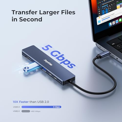 RayCue USB C Hub, 7 in 1 USB C to HDMI Splitter, 2 USB 3.1 GEN1 and 5Gbps Type-C Data Port, 4K HDMI Port, PD 100W Charging, SD Card Reader, for iPhone 15/Mac/Dell/Acer/HP/ASUS/Steam Deck/Rog Ally by RayCue - Image 4