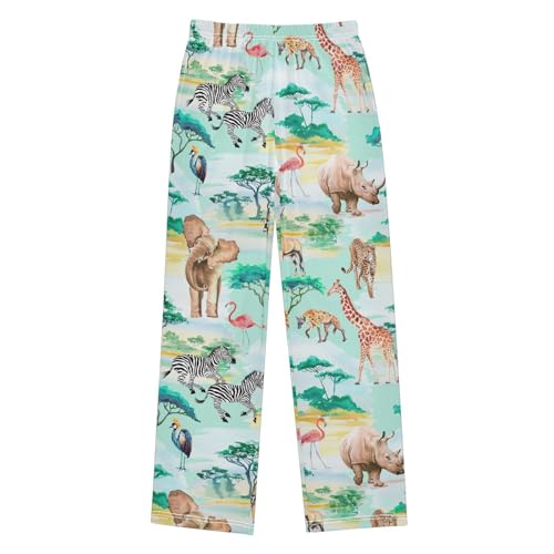 Zebra Rhino Tree Boys Long Pants Soft Trousers Elastic Waist Kids Lounge Bottoms with Pockets S-XL