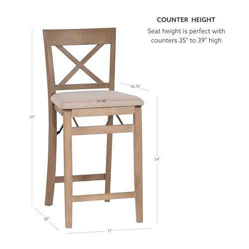 image for Linon Triena X Back Neutral Greywash Wooden Fully Assembled Folding Co