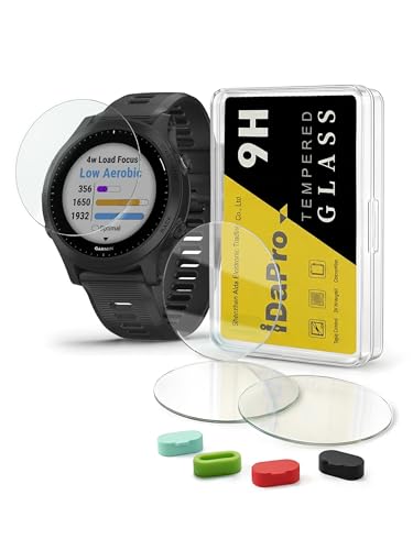 iDaPro [4Pcs Vetro Temperato per Garmin Forerunner 945 Pellicola Protettiva+[4Pcs] tappi antipolvere in silicone,Vetro temperato,Durezza 9H,Antigraffio,Antibolla,Antimpronta,Ultrasottile