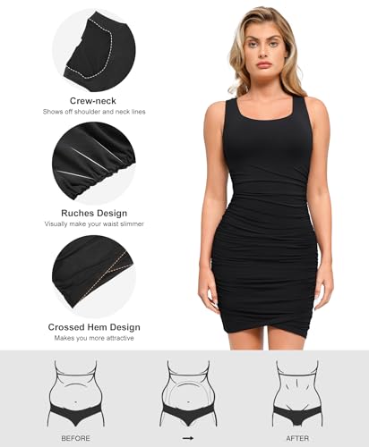 Popilush Mini Dresses for Women U-Neck Shapewear Tummy Control Bodycon Ruched Dress Party Club Date Night Going Out3