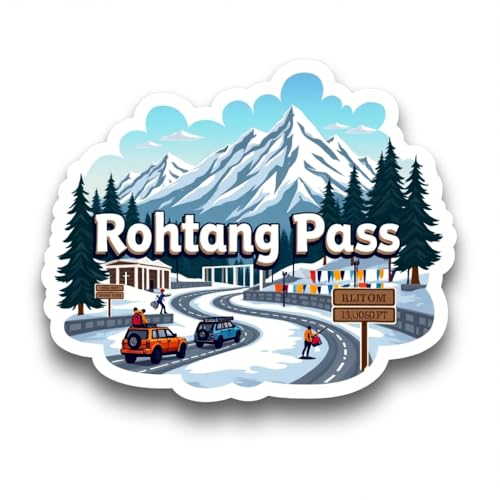 Image of Naxon Rohtang Pass Manali Theme Souvenir Wooden Fridge Magnet | Snow Mountains & Himalayan Pass Design 3x3In Refrigerator Magnet for Kitchen, Home Decor | Travel Gift from Himachal Pradesh | Pack of 1
