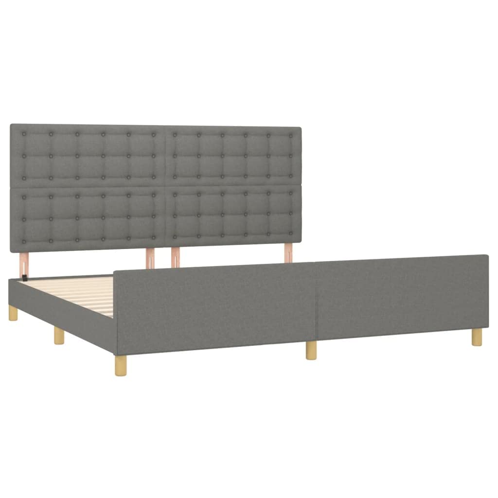 vidaXL Estructura de Cama con Cabecero Matrimonial Somier Tapizado Dormitorio Habitación Muebles Cuarto Descanso Tela Gris Oscuro 200x200 cm