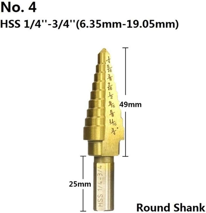 Wiertło stopniowe, wiertło stożkowe stopniowe HSS, wiertło stopniowe 1/8"-3/4" cala Wiertło stożkowe HSS z powłoką tytanową do drewna/metalu Wiertło do otworów Wiertło stopniowe (kolor: nr 4 1I4 3I4)